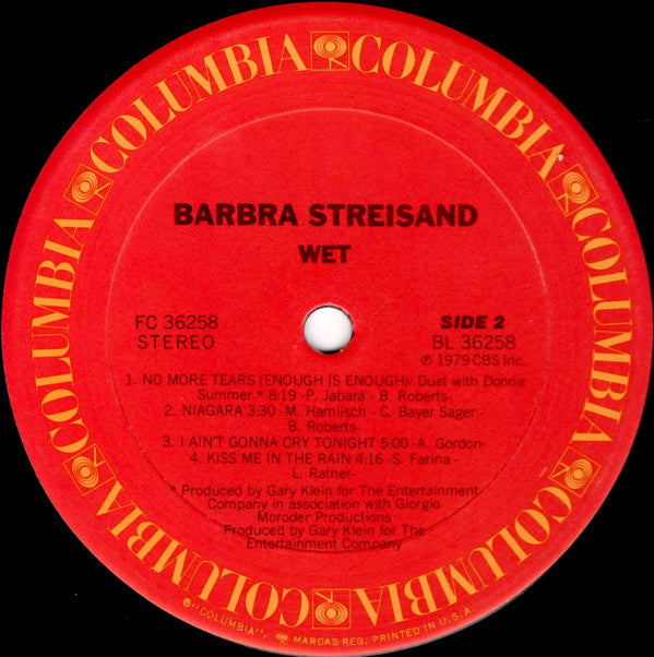 Barbra Streisand : Wet (LP, Album, San)