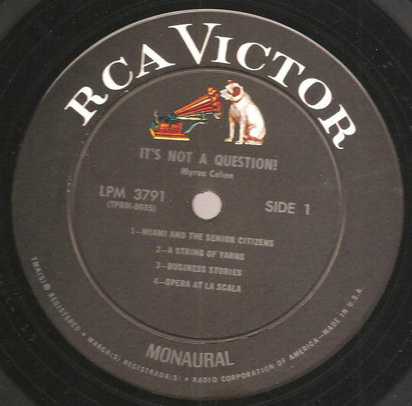 Myron Cohen : It's Not A Question! (Recorded Live At The Eden Roc, Miami Beach, Florida) (LP, Album, Mono)