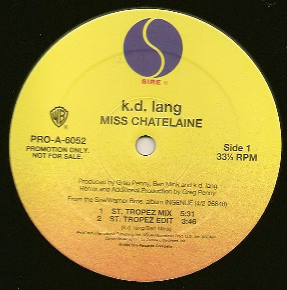 k.d. lang : Miss Chatelaine (12", Promo)