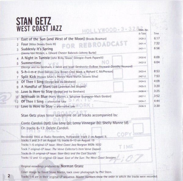 Stan Getz : West Coast Jazz (CD, Album, Club, RE, RM)