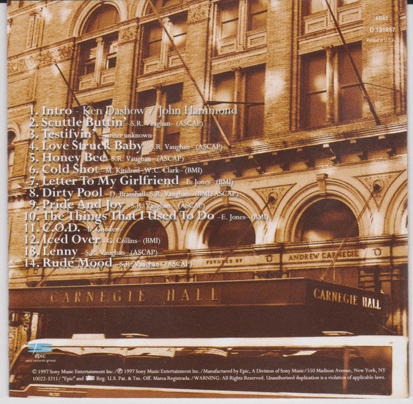 Stevie Ray Vaughan & Double Trouble : Live At Carnegie Hall (CD, Album, Club, RP, DAD)