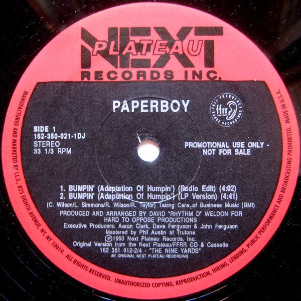 Paperboy : Bumpin' (Adaptation Of Humpin') (12", Promo)