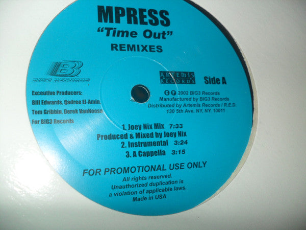 Mpress : Time Out (Remixes) (12", Promo, Blu)