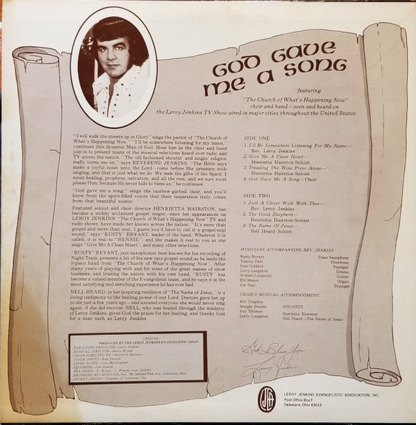 Rev. Leroy Jenkins : The Rev. Leroy Jenkins Presents: God Gave Me A Song (LP, Album)