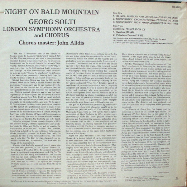 Georg Solti, Mikhail Ivanovich Glinka / Modest Mussorgsky / Alexander Borodin, The London Symphony Orchestra And London Symphony Chorus : Russlan And Ludmilla / Night On Bald Mountain / Khovantchina Prelude / Prince Igor - Overture And Polovtsian Dances (LP, RE)