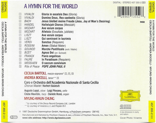Cecilia Bartoli • Andrea Bocelli • Myung-Whun Chung : A Hymn For The World (CD, 4D )