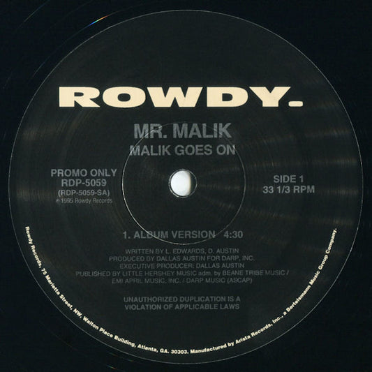 Mr. Malik : Malik Goes On (12", Promo)
