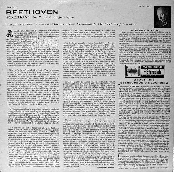 Ludwig van Beethoven - Sir Adrian Boult And The Philharmonic Promenade Orchestra : Symphony No. 7 In A Major, Op. 92 (LP, Album)