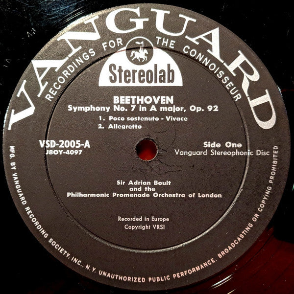 Ludwig van Beethoven - Sir Adrian Boult And The Philharmonic Promenade Orchestra : Symphony No. 7 In A Major, Op. 92 (LP, Album)