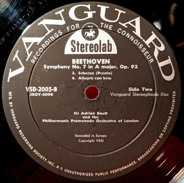 Ludwig van Beethoven - Sir Adrian Boult And The Philharmonic Promenade Orchestra : Symphony No. 7 In A Major, Op. 92 (LP, Album)