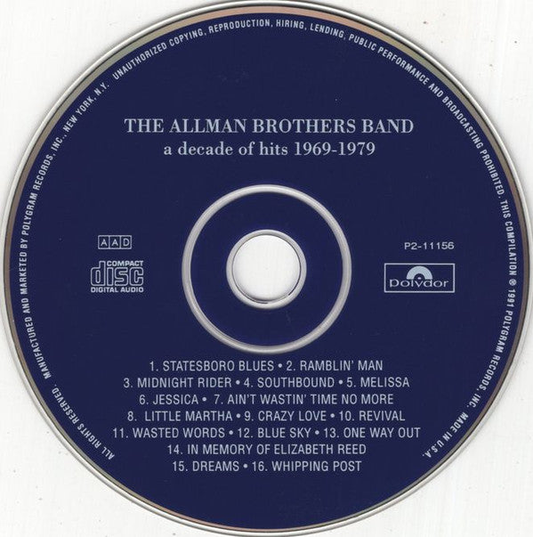 The Allman Brothers Band : A Decade Of Hits 1969 - 1979 (CD, Comp, Club)