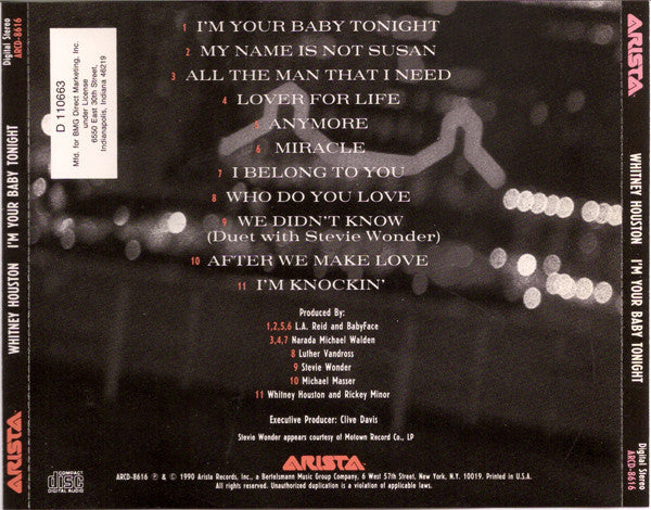 Whitney Houston : I'm Your Baby Tonight (CD, Album, Club)