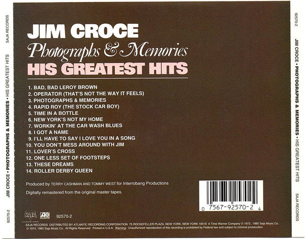 Jim Croce : Photographs & Memories: His Greatest Hits (CD, Comp, RE, RM)