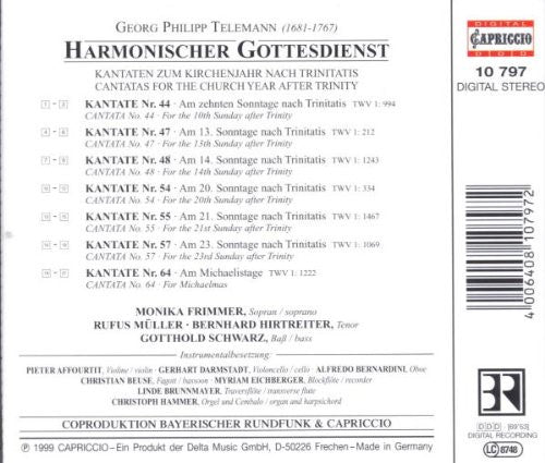 Georg Philipp Telemann / Monika Frimmer, Gotthold Schwarz, Rufus Müller, Bernhard Hirtreiter : Harmonischer Gottesdienst: Cantatas For The Church Year After Trinity (CD, Album)
