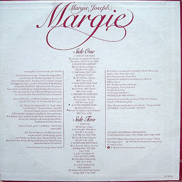 Margie Joseph : Margie (LP, Album, P/Mixed, RI )