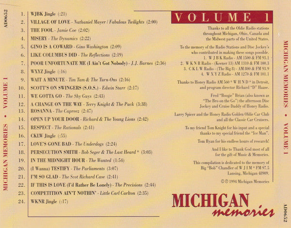 Various : Michigan Memories, Volume 1 (CD, Comp)