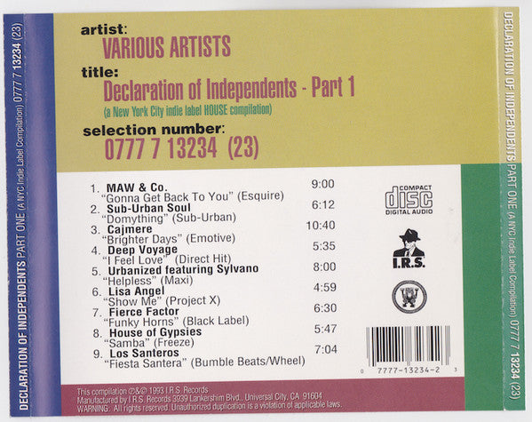 Various : Declaration Of Independents Part One (A NYC Indie Label House Compilation) (CD, Comp)
