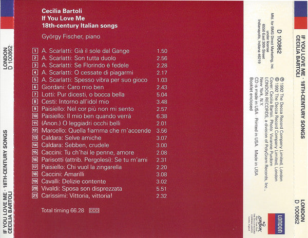 Cecilia Bartoli, György Fischer : If You Love Me = Se Tu M'ami (18th-century Italian Songs) (CD, Album, Club)