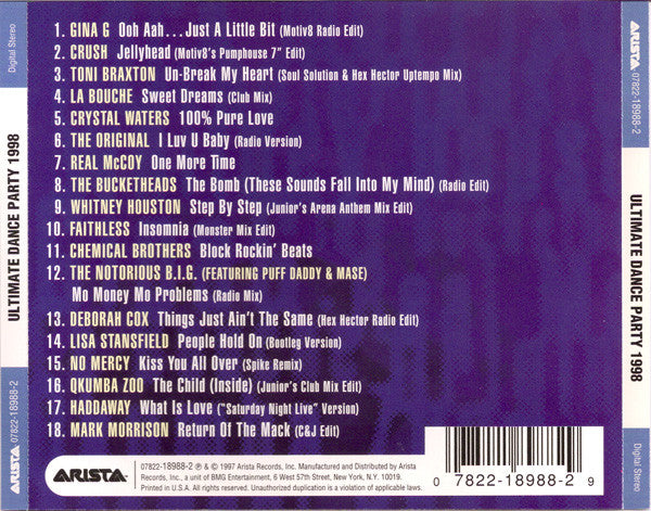 Various : Ultimate Dance Party 1998 (CD, Mixed)