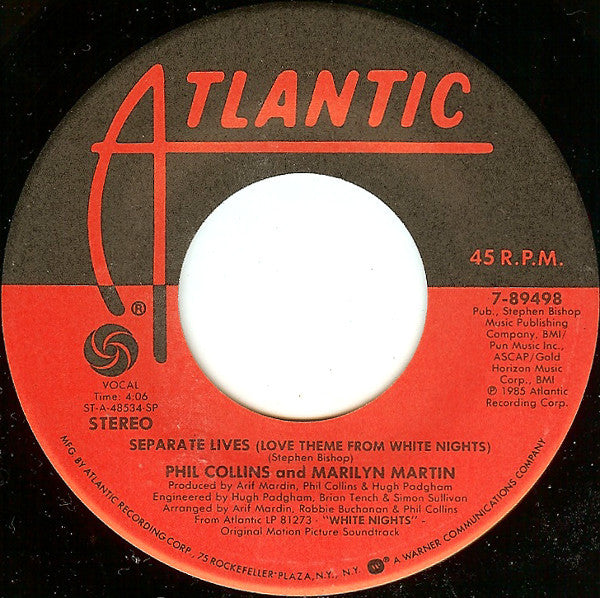 Phil Collins And Marilyn Martin : Separate Lives (Love Theme From White Nights) (7", Spe)