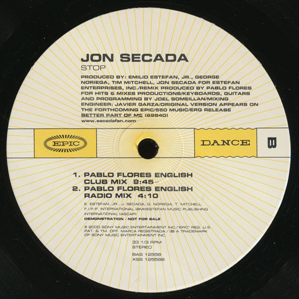 Jon Secada : Stop (Promo #1) (12", Promo)