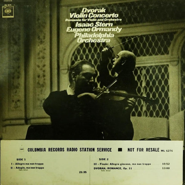 Antonín Dvořák - Isaac Stern, Eugene Ormandy, The Philadelphia Orchestra : Violin Concerto / Romance For Violin And Orchestra (LP, Album, Mono, Promo)