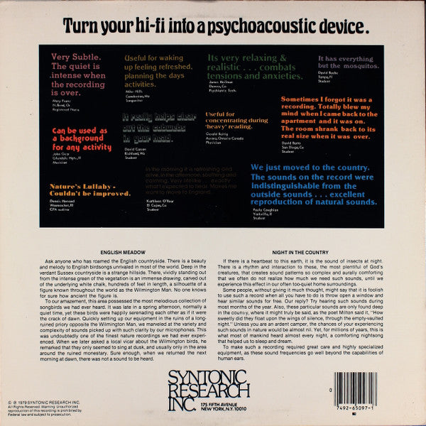 No Artist : Environments (The Magic of Psychoacoustic Sound - Disc 10) (LP, Quad, Ste)