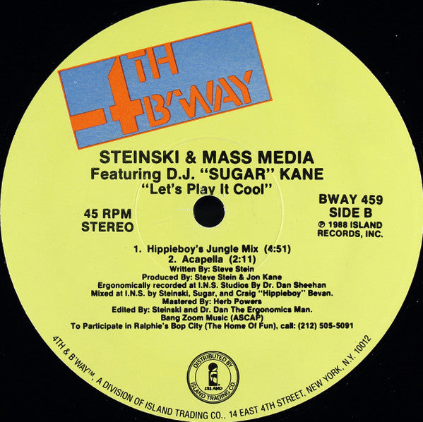 Steinski & Mass Media Featuring DJ 'Sugar' Kane : Let's Play It Cool (12")