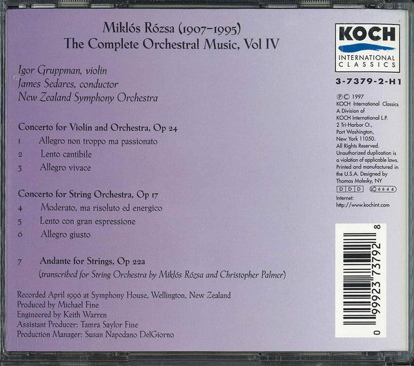 Miklós Rózsa - The New Zealand Symphony Orchestra, James Sedares • Igor Gruppman : Concerto For Violin And Orchestra / Concerto For String Orchestra / Andante For Strings (CD, Album)
