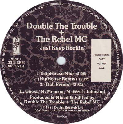 Double Trouble & Rebel MC : Just Keep Rockin' (12", Promo)