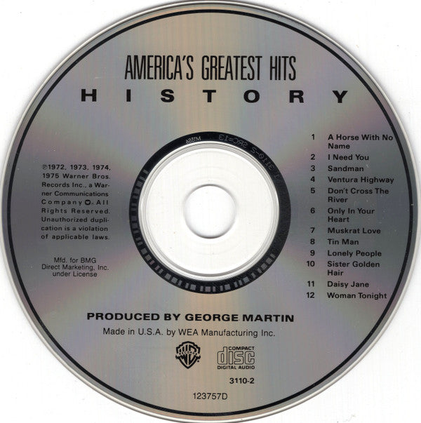 America (2) : History - America's Greatest Hits (CD, Comp, Club, RE, RP, SRC)