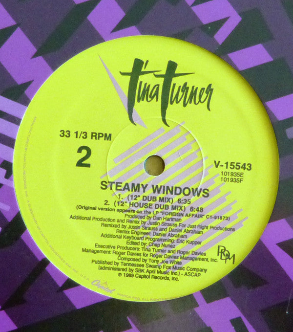 Tina Turner : Steamy Windows (12", Single, Ltd, Promo)