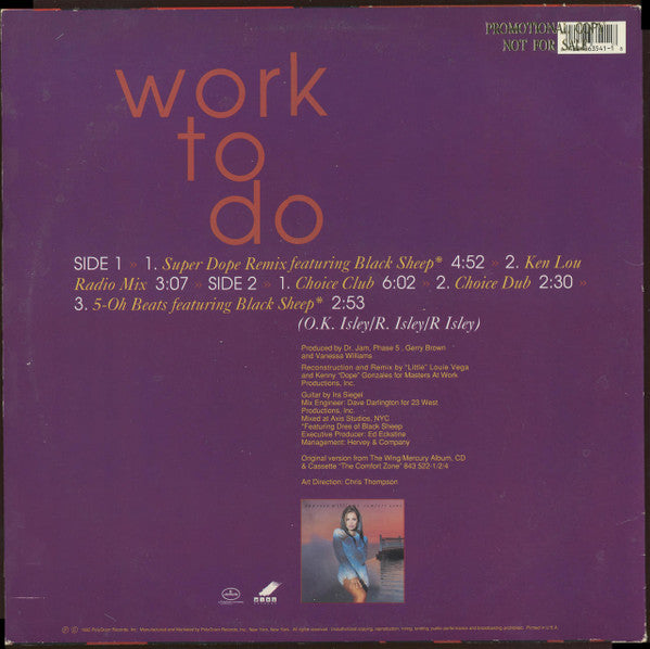 Vanessa Williams Featuring Black Sheep : Work To Do (12", Single, Promo)