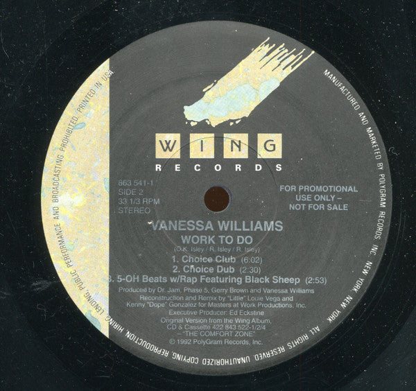 Vanessa Williams Featuring Black Sheep : Work To Do (12", Single, Promo)