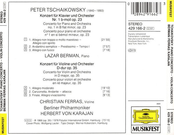 Pyotr Ilyich Tchaikovsky – Lazar Berman · Christian Ferras · Berliner Philharmoniker / Herbert von Karajan : Piano Concerto No. 1 • Violin Concerto (CD, Comp, RM)