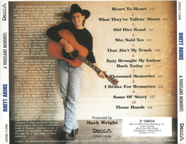 Rhett Akins : A Thousand Memories (CD, Album, Club)