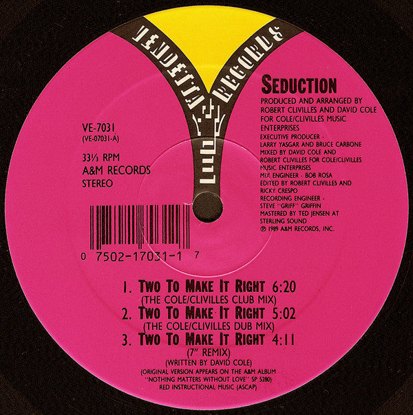 Seduction : Two To Make It Right (12")