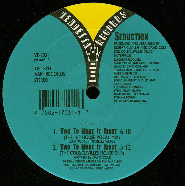 Seduction : Two To Make It Right (12")