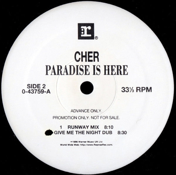 Cher : Paradise Is Here (12", Advance, Promo)