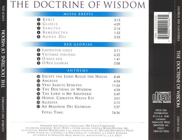 William Mathias, Gloriae Dei Cantores : The Doctrine Of Wisdom (The Choral Music Of William Mathias) (CD, Album)