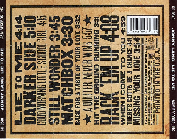 Jonny Lang : Lie To Me (CD, Album, Club)