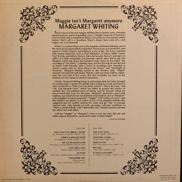 Margaret Whiting : Maggie Isn't Margaret Anymore (LP, Album)