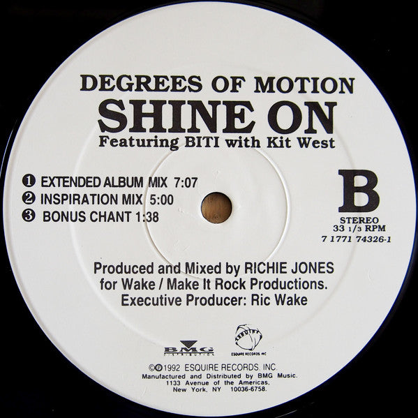 Degrees Of Motion Featuring Biti Strauchn With Kit West : Shine On (12")