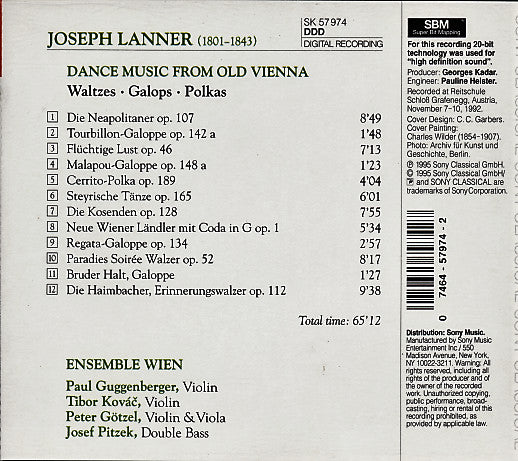 Josef Lanner, Ensemble Wien : Dance Music From Old Vienna, Waltzes • Galops • Polkas (CD, Album)