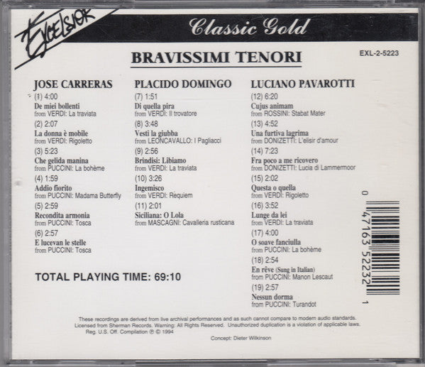 José Carreras, Placido Domingo, Luciano Pavarotti : Bravissimi Tenori (CD, Comp)