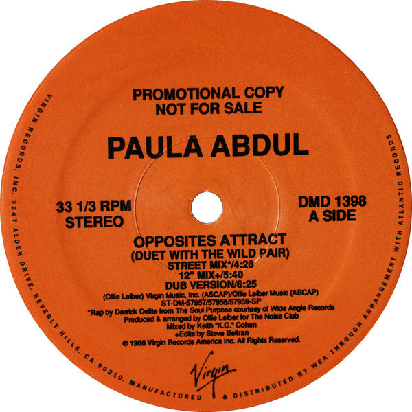 Paula Abdul : Opposites Attract (12", Promo)