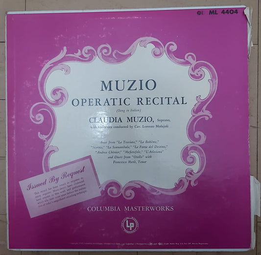 Claudia Muzio : Muzio Operatic Recital (LP, Comp)