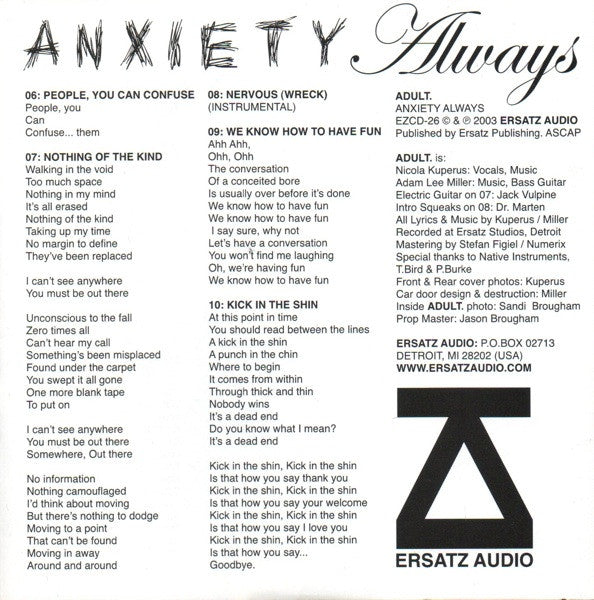 ADULT. : Anxiety Always (CD, Album)