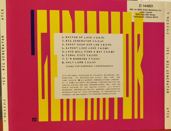 Yes : Big Generator (CD, Album, Club)