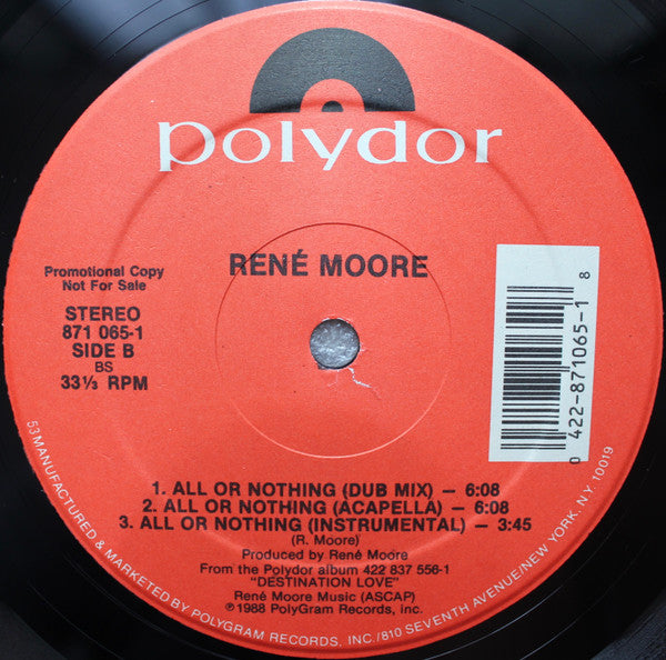 René Moore : All Or Nothing (12", Promo)